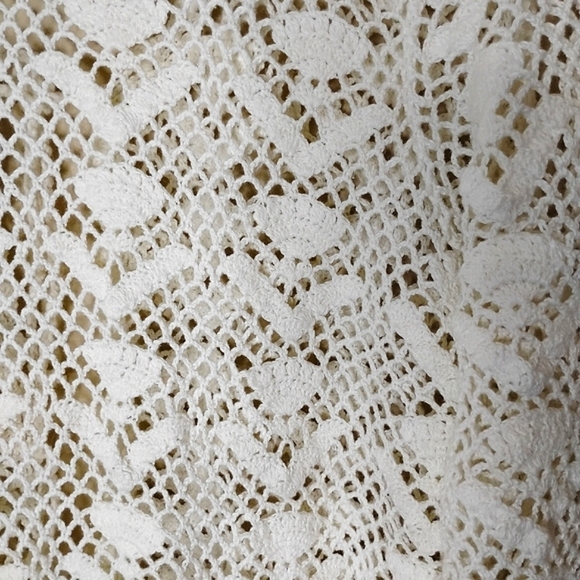 Tiara International Crochet Cardigan M White Vintage Open Front Sweater - Picture 5 of 8